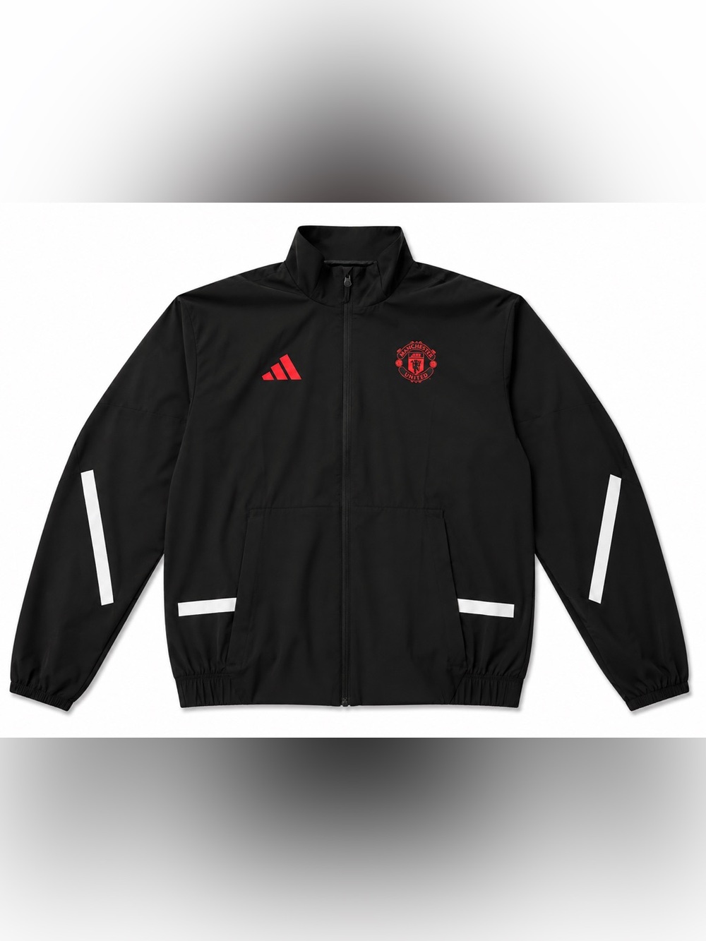 adidas Manchester United Black Lightweight Jacket with Red Logos